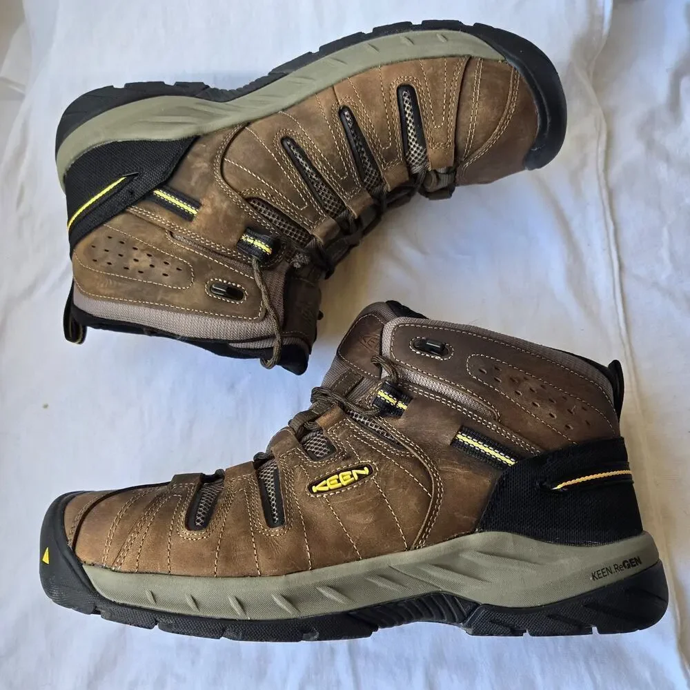 Keen Utlity Flint II Mid Mens Waterproof Leather Steel Toe Boots Brown Size 14 D